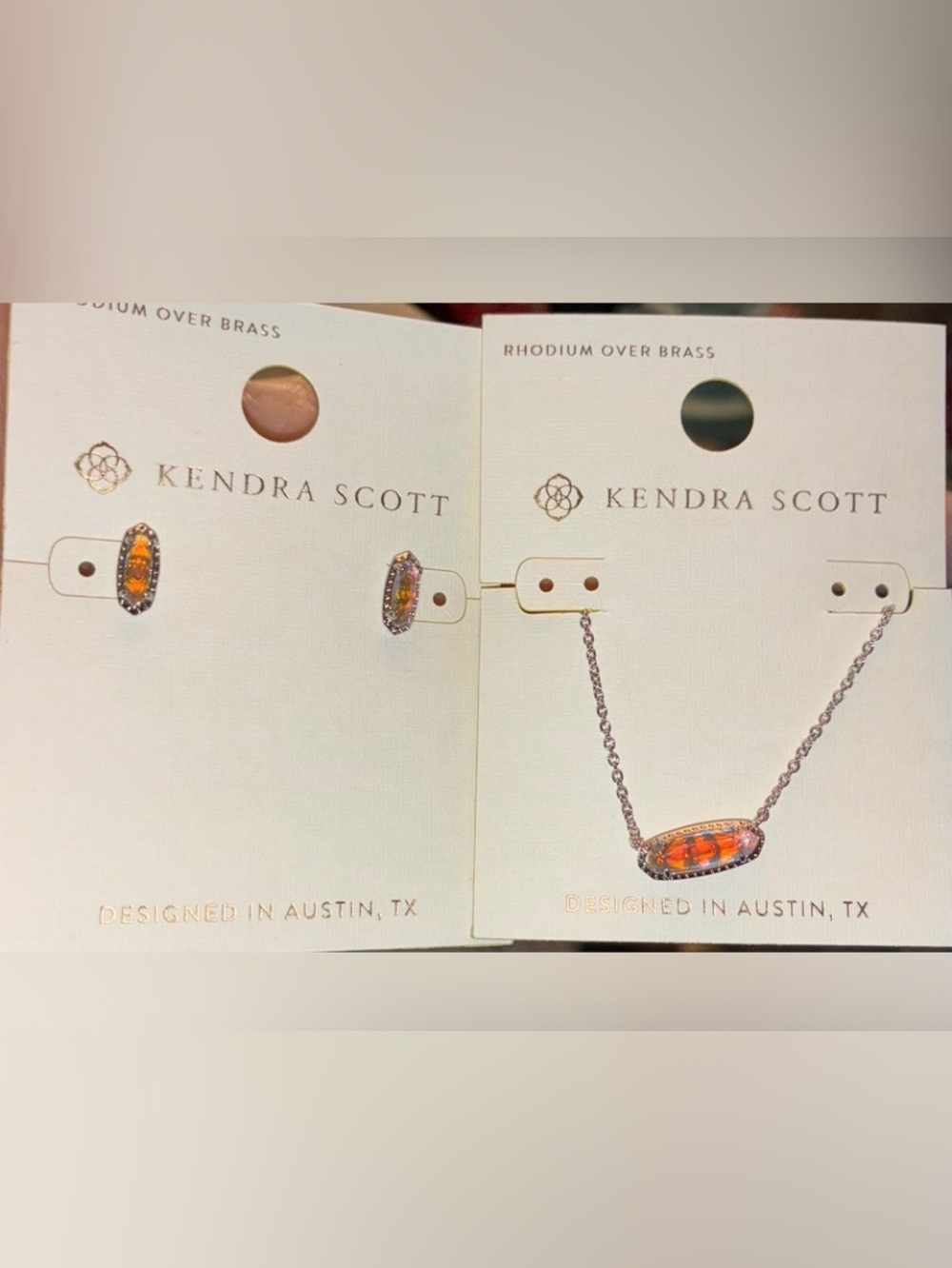 KENDRA SCOTT SET Clear Iridescent Dichroic Glass Rhodium Necklace & Earrings NWT - Picture 1 of 16